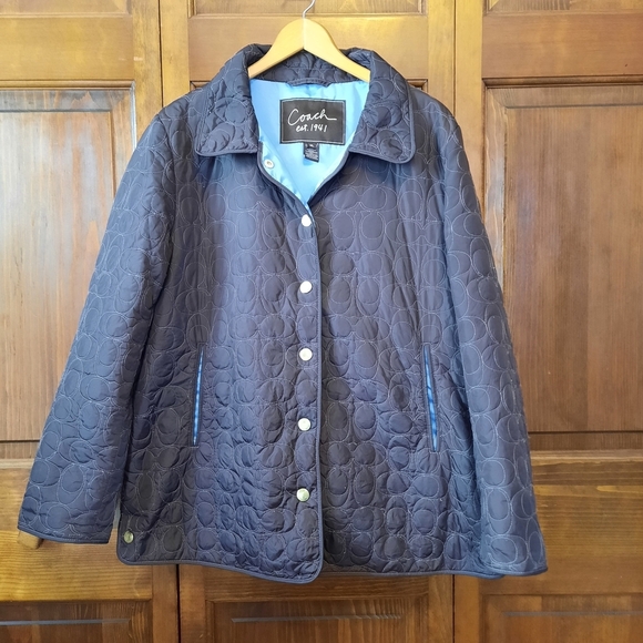 Coach Jackets & Blazers - Coach Quilted Signature C Barn Jacket Chocolate Brown Embroidered Logo Size XL